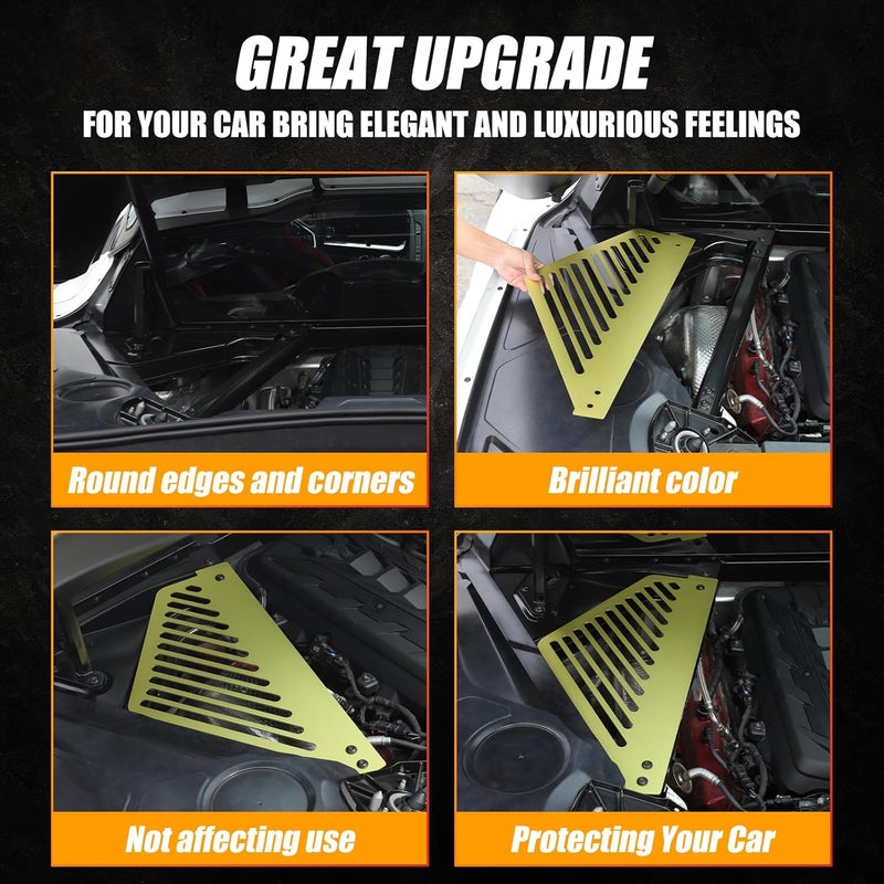 CHEAYAR Engine Bay Panel Cover Compatible with Chevrolet Corvette C8 2020-2023, Aluminum Alloy Rear Engine Covers Left Right Engine Case Guards Protector Splash Shield, C8 Accessories (Yellow-obliquehole) - Image 3